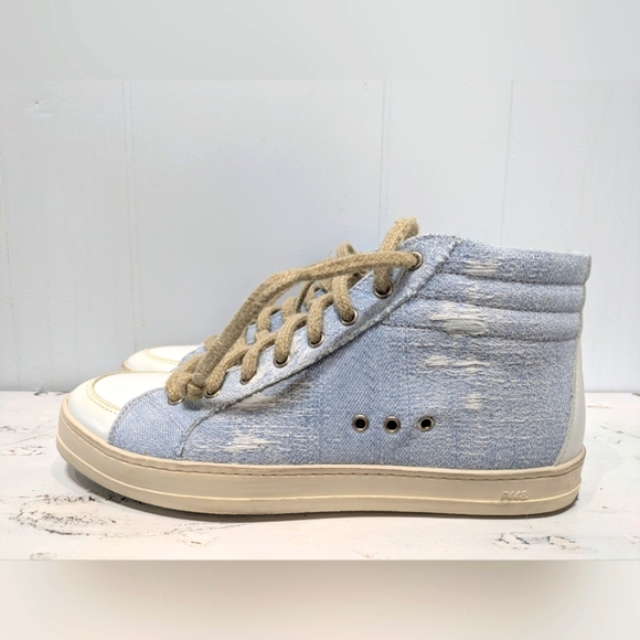 P448‎ High Top Skater Shoe Size 39 9 Denim Leather Burlap - Picture 4 of 10